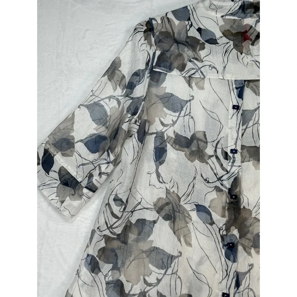 IC by Connie K Womens Burnout Floral Sheer Tunic XL Wire Ruffle Collar Lagenlook